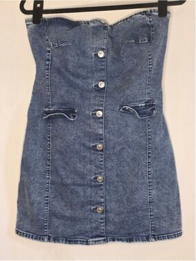 Wax Jean Collection Blue Denim Strapless Mini Dress Large
